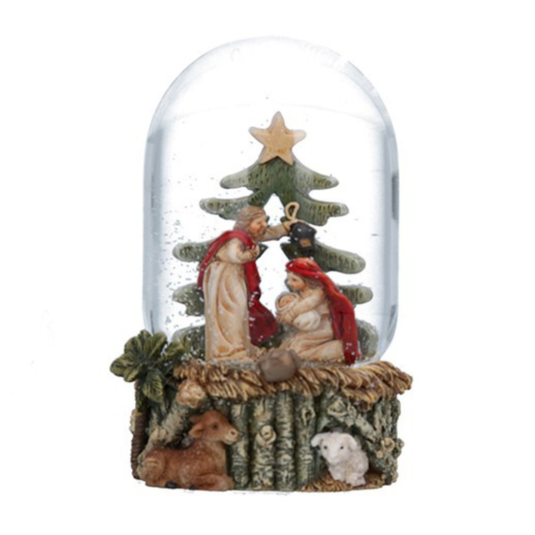 SnowGlobe, Nativity with Tree 10cm image 0